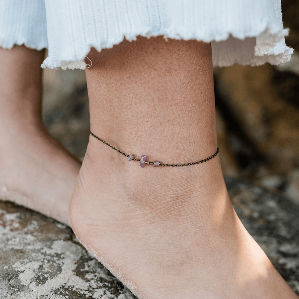 Bronze Ruby Gemstone Beaded Chain Anklet