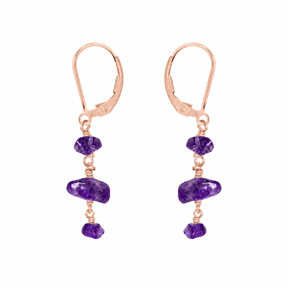 Amethyst Crystal Beaded Chain Dangle Leverback Earrings