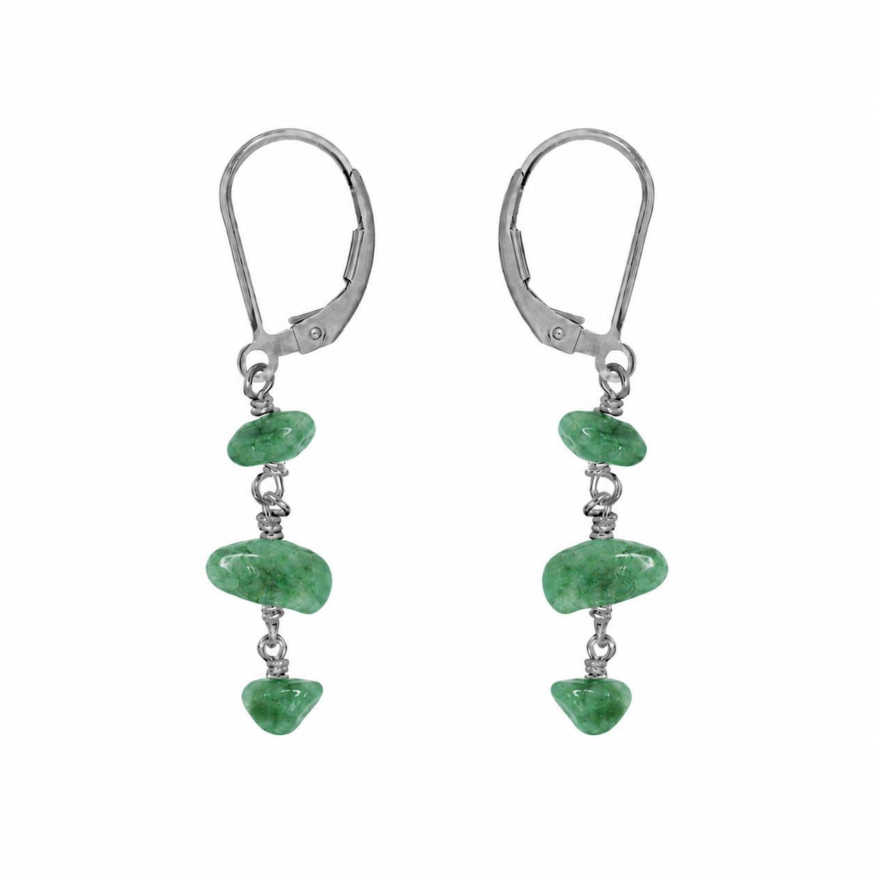 Aventurine Crystal Beaded Chain Dangle Leverback Earrings