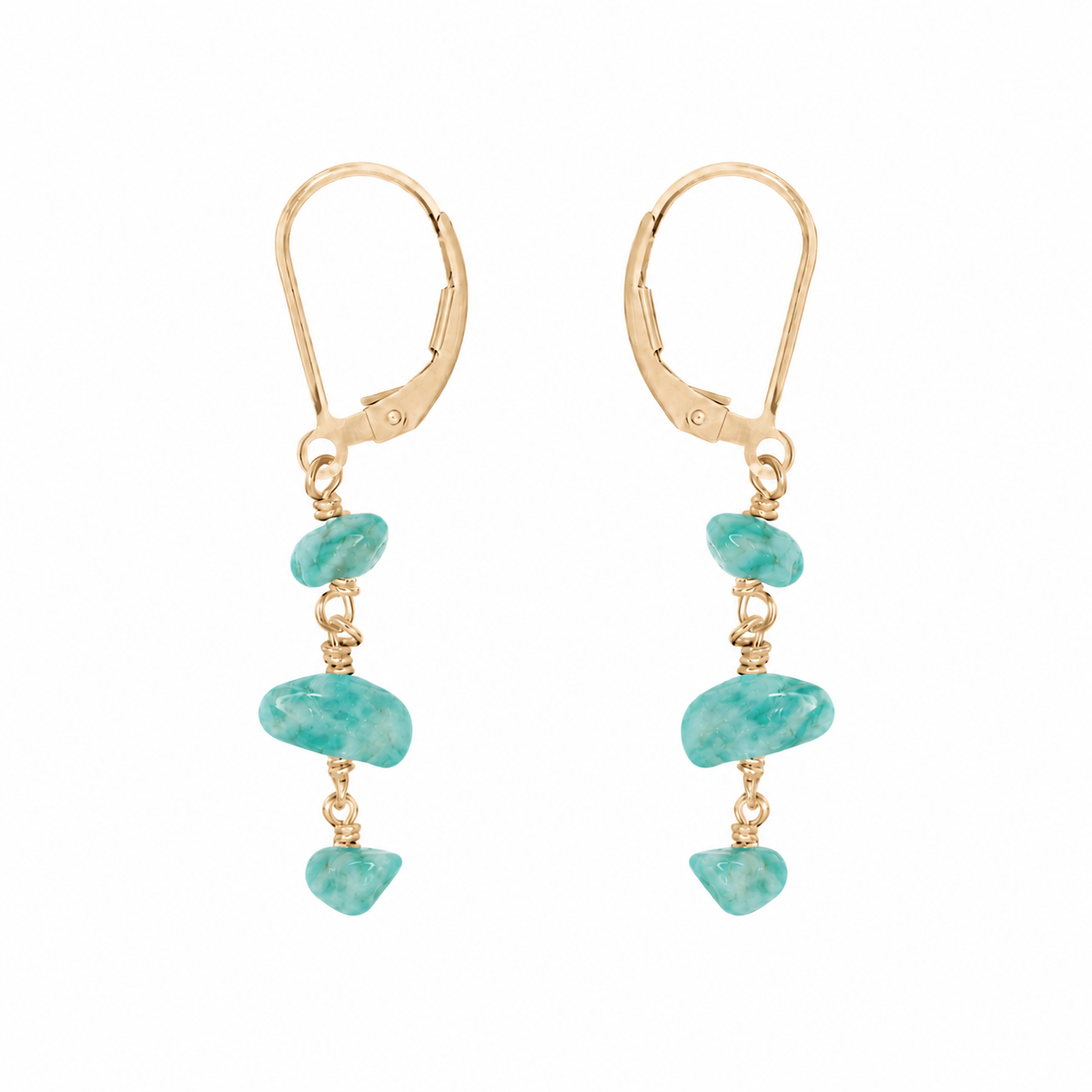 Amazonite Crystal Beaded Chain Dangle Leverback Earrings