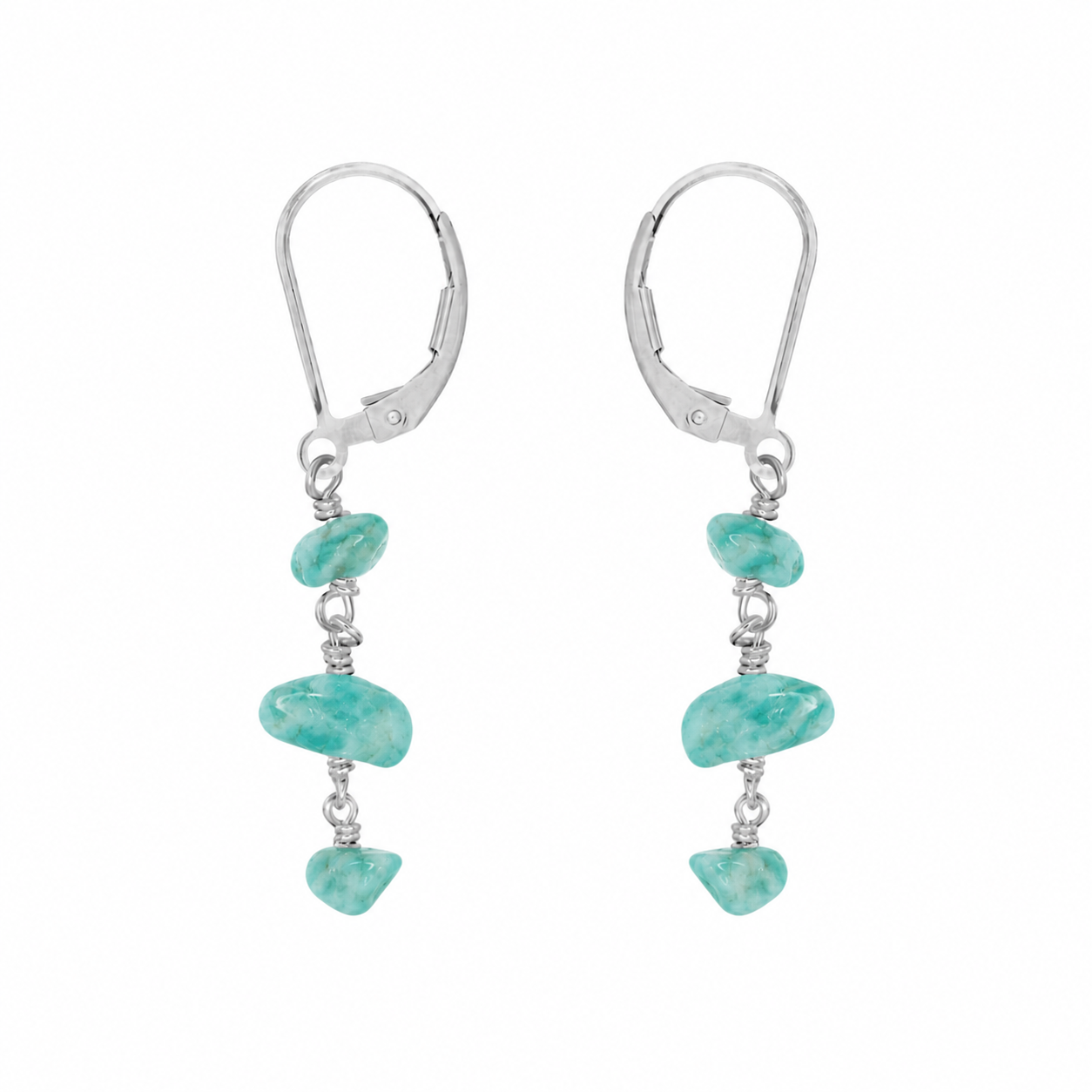 Amazonite Crystal Beaded Chain Dangle Leverback Earrings