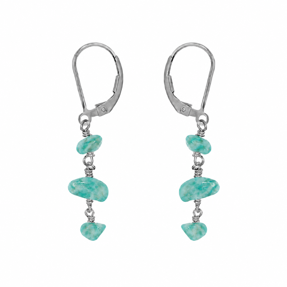 Amazonite Crystal Beaded Chain Dangle Leverback Earrings