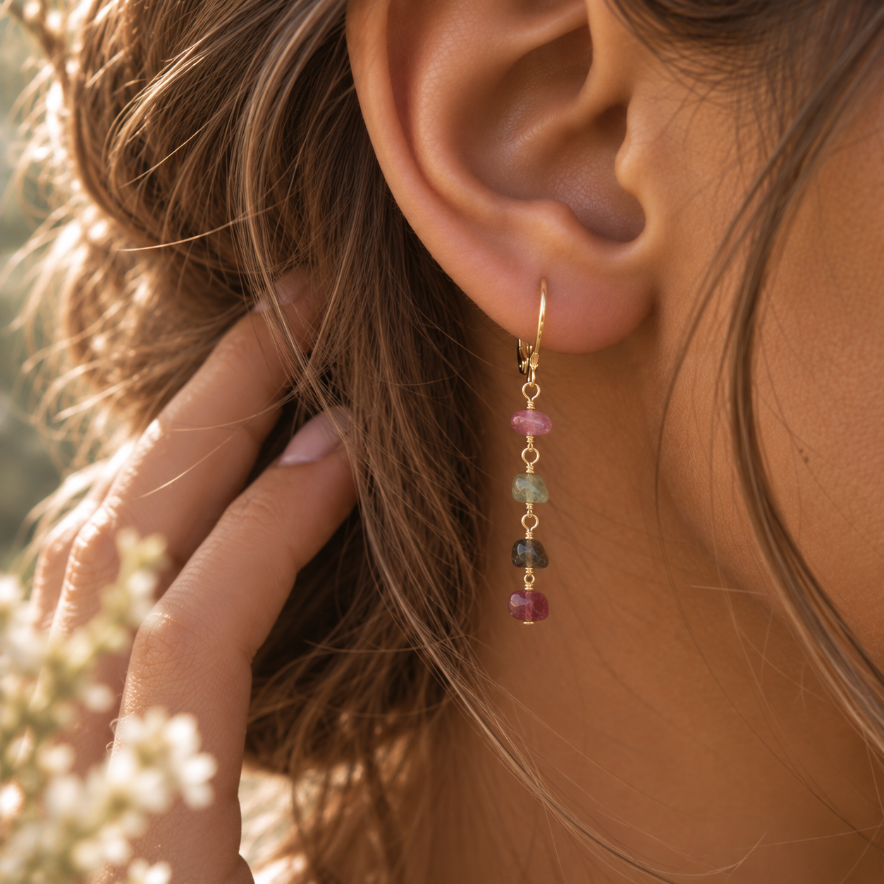 Custom Crystal Beaded Chain Dangle Leverback Earrings