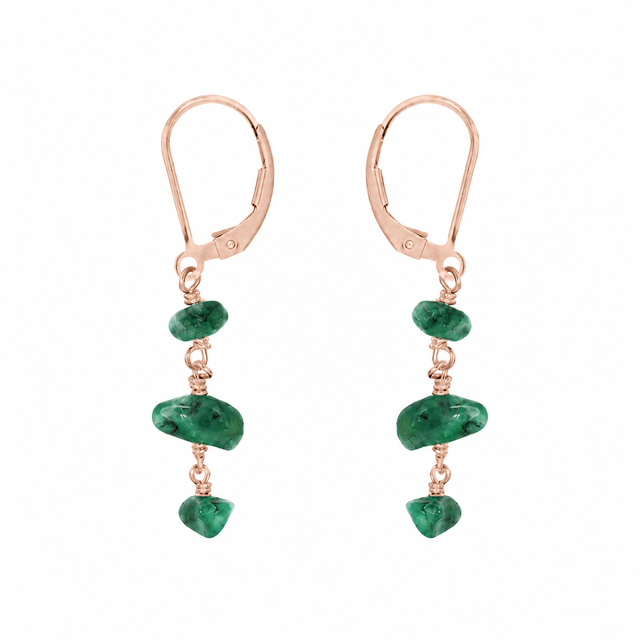 Emerald Crystal Beaded Chain Dangle Leverback Earrings
