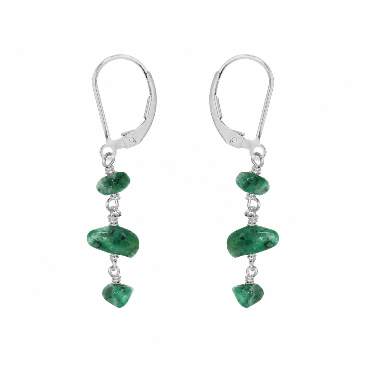 Emerald Crystal Beaded Chain Dangle Leverback Earrings