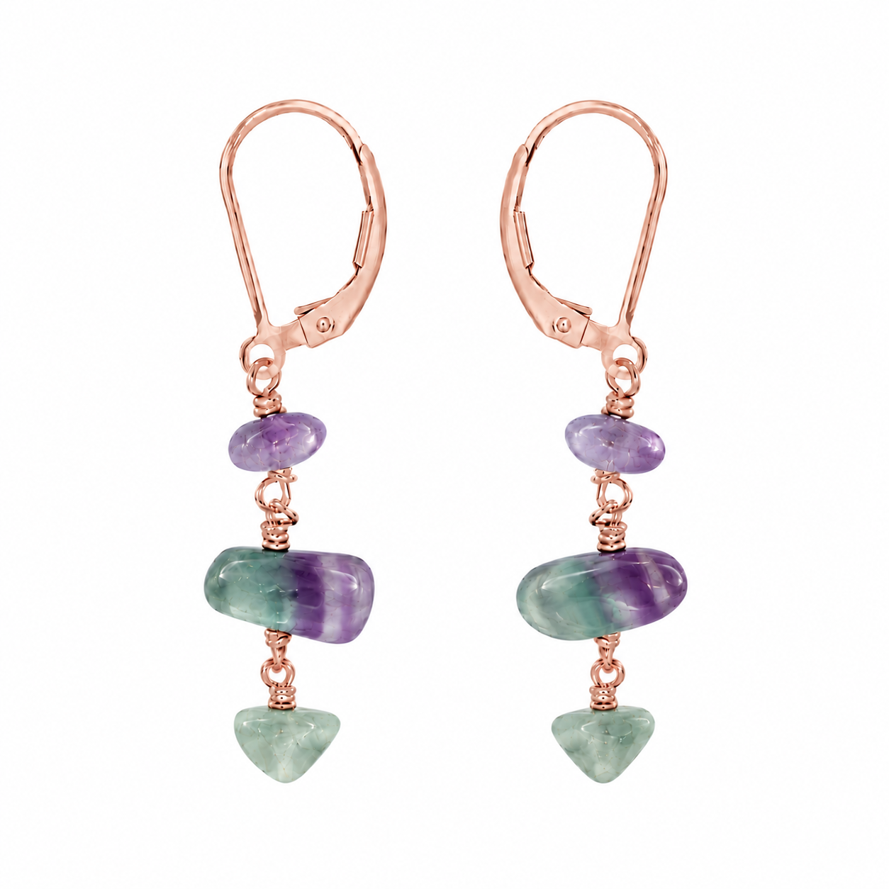 Fluorite Crystal Beaded Chain Dangle Leverback Earrings