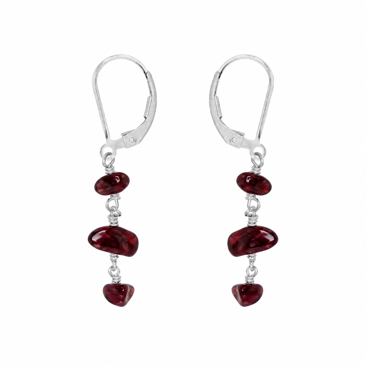 Garnet Crystal Beaded Chain Dangle Leverback Earrings