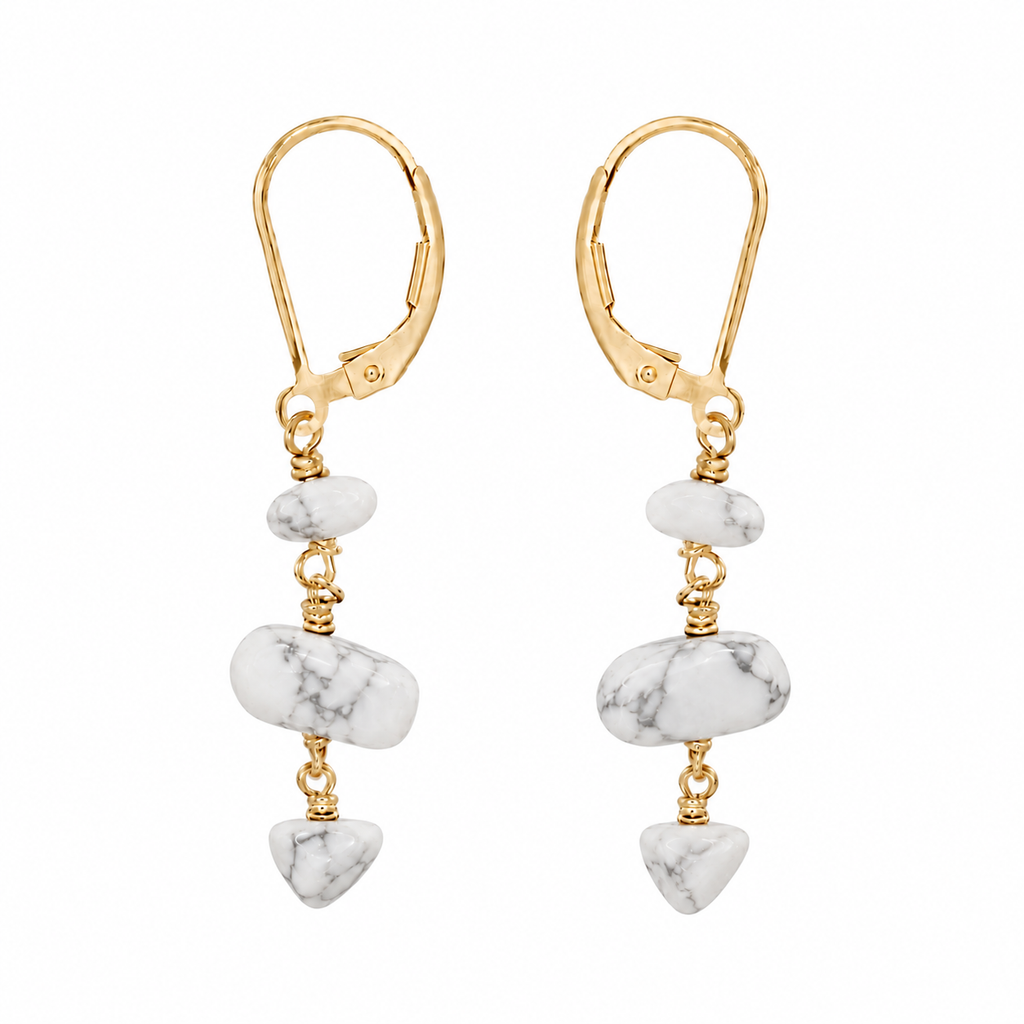 Howlite Crystal Beaded Chain Dangle Leverback Earrings