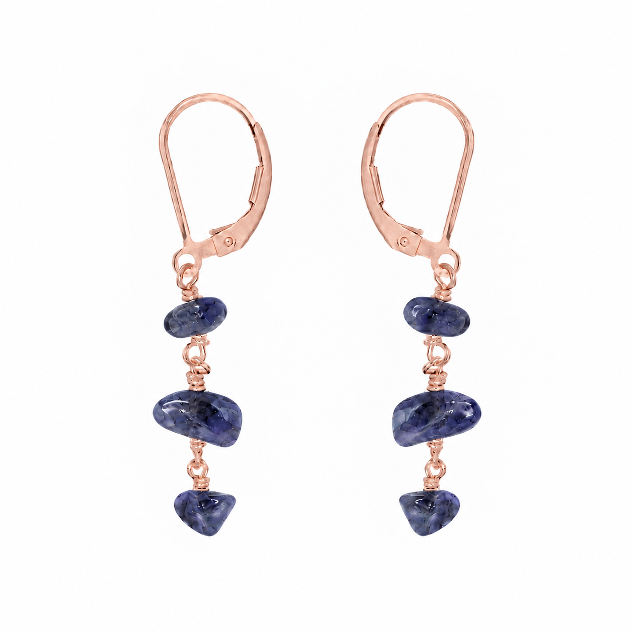 Iolite Crystal Beaded Chain Dangle Leverback Earrings