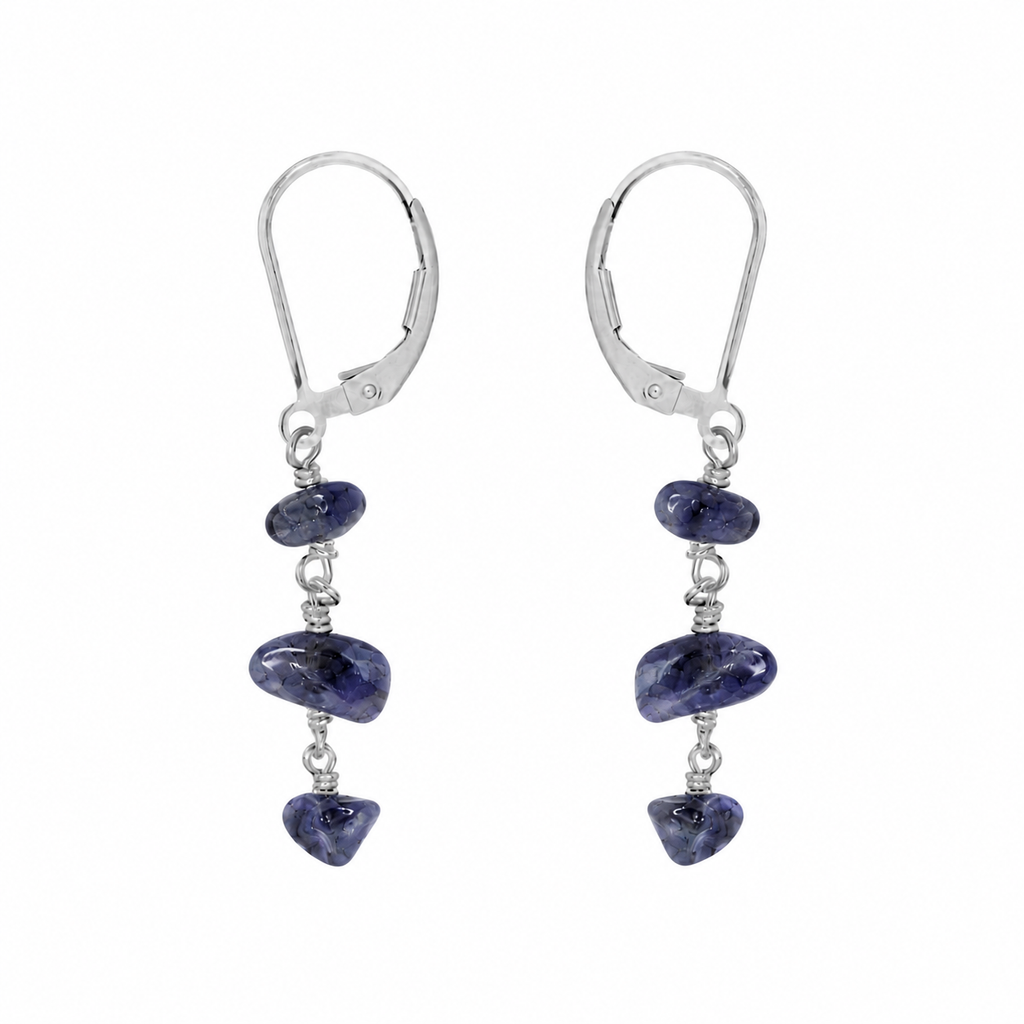 Iolite Crystal Beaded Chain Dangle Leverback Earrings