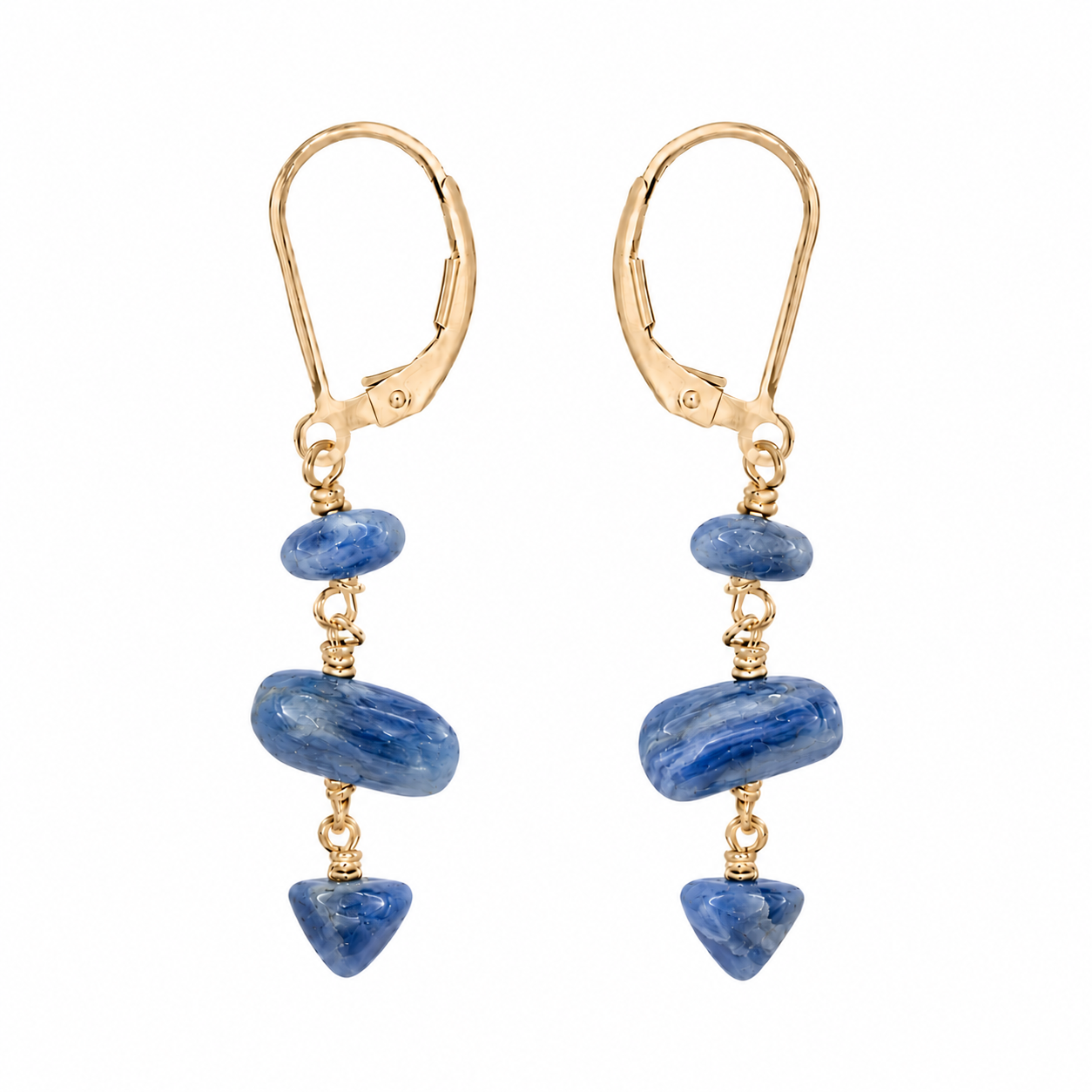 Kyanite Crystal Beaded Chain Dangle Leverback Earrings