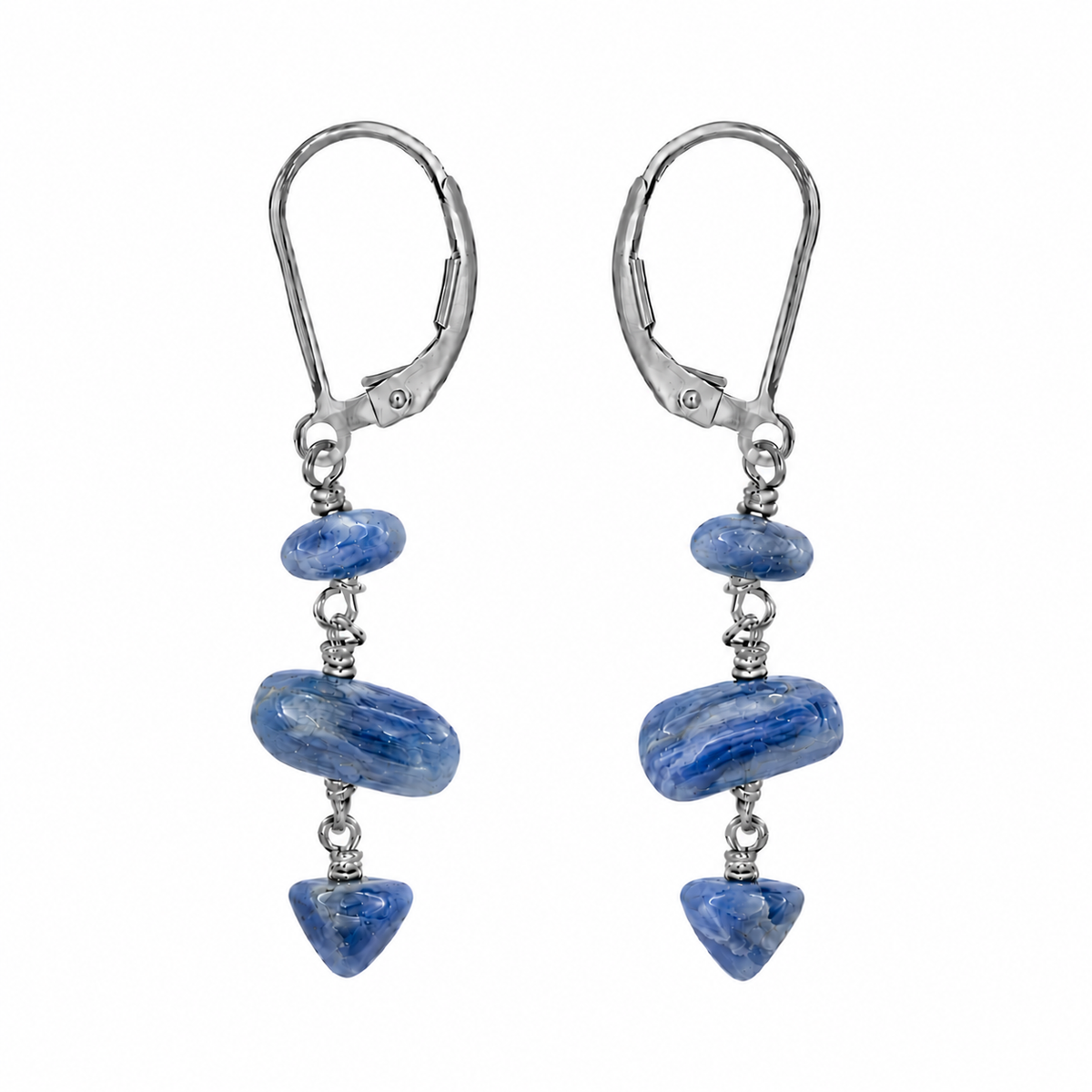 Kyanite Crystal Beaded Chain Dangle Leverback Earrings