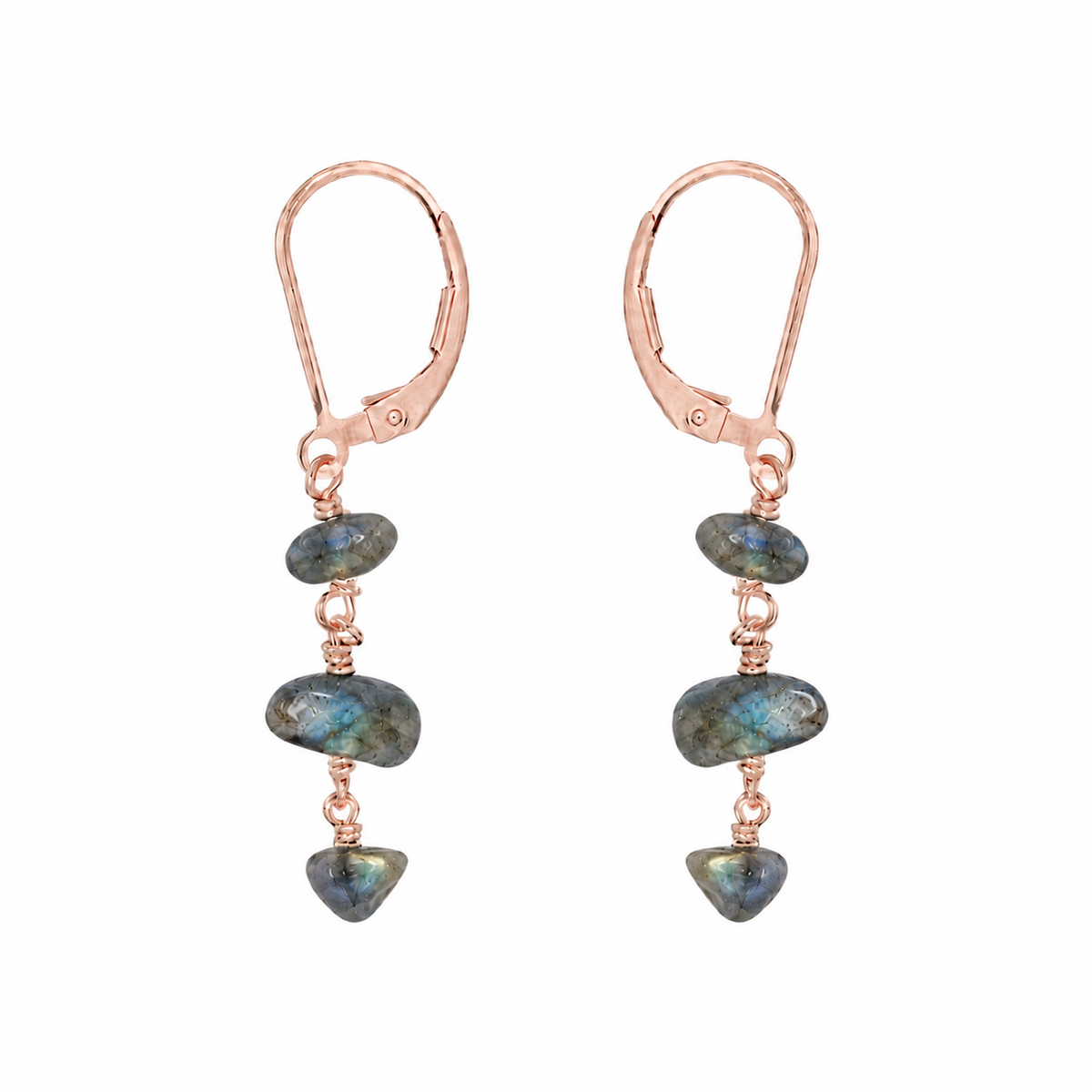 Labradorite Crystal Beaded Chain Dangle Leverback Earrings