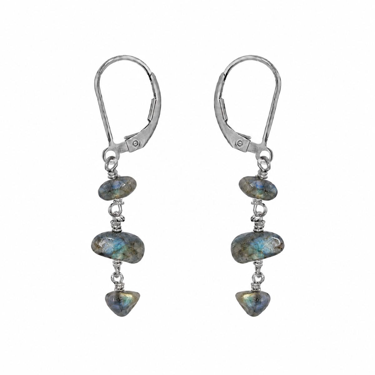 Labradorite Crystal Beaded Chain Dangle Leverback Earrings