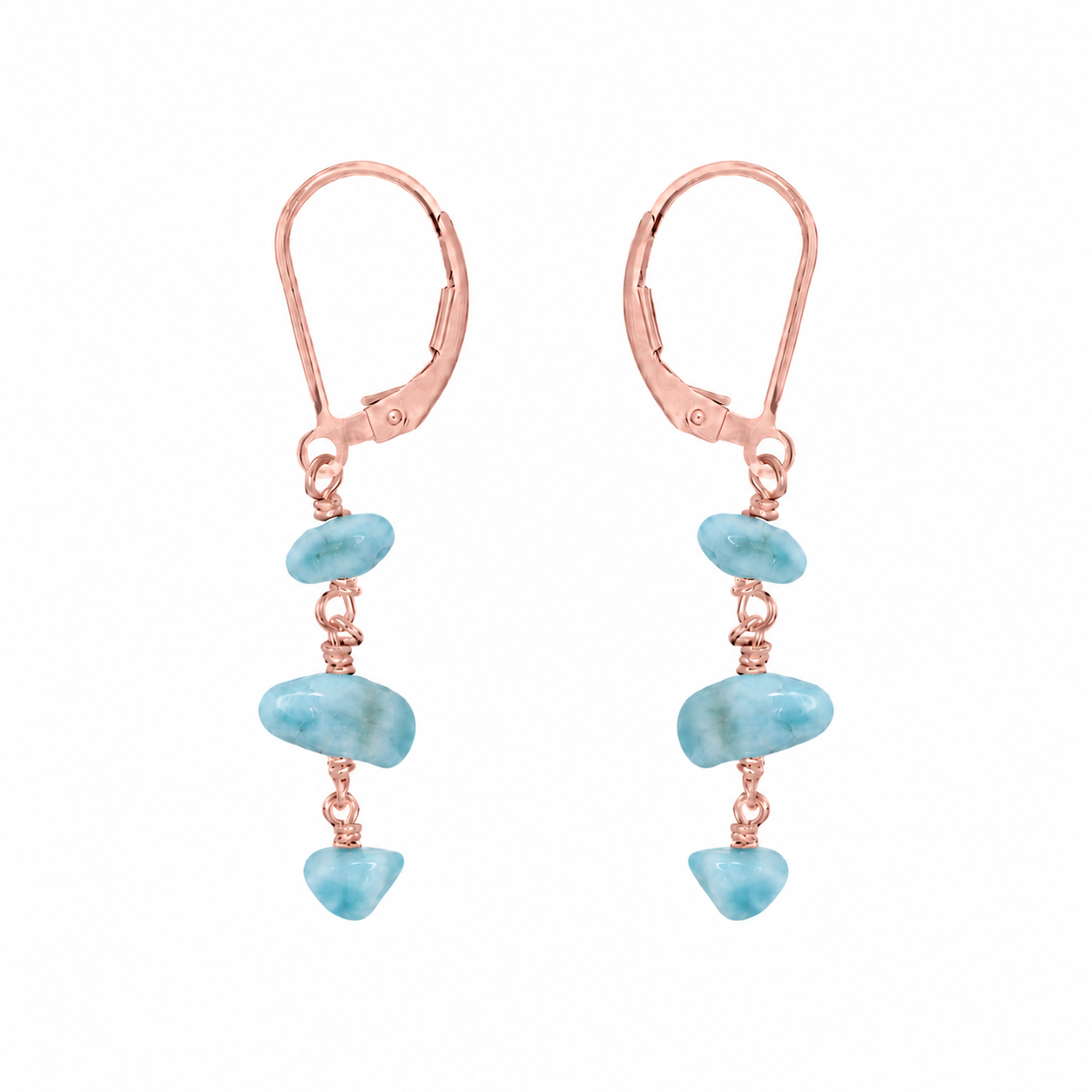 Larimar Crystal Beaded Chain Dangle Leverback Earrings