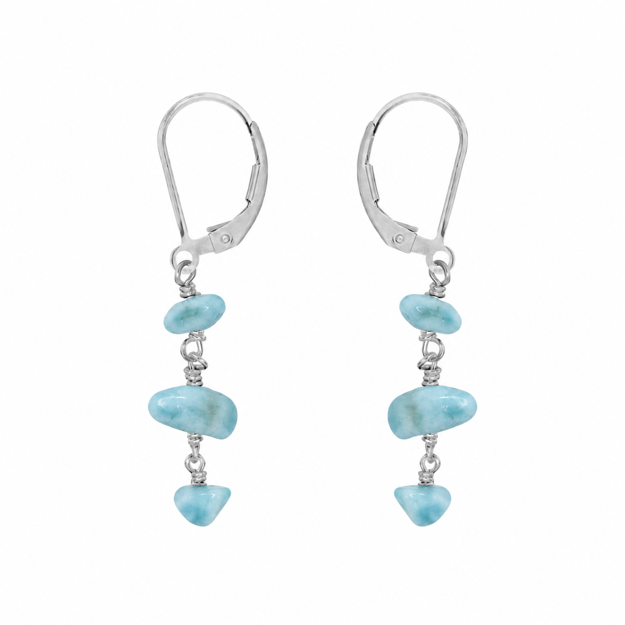 Larimar Crystal Beaded Chain Dangle Leverback Earrings