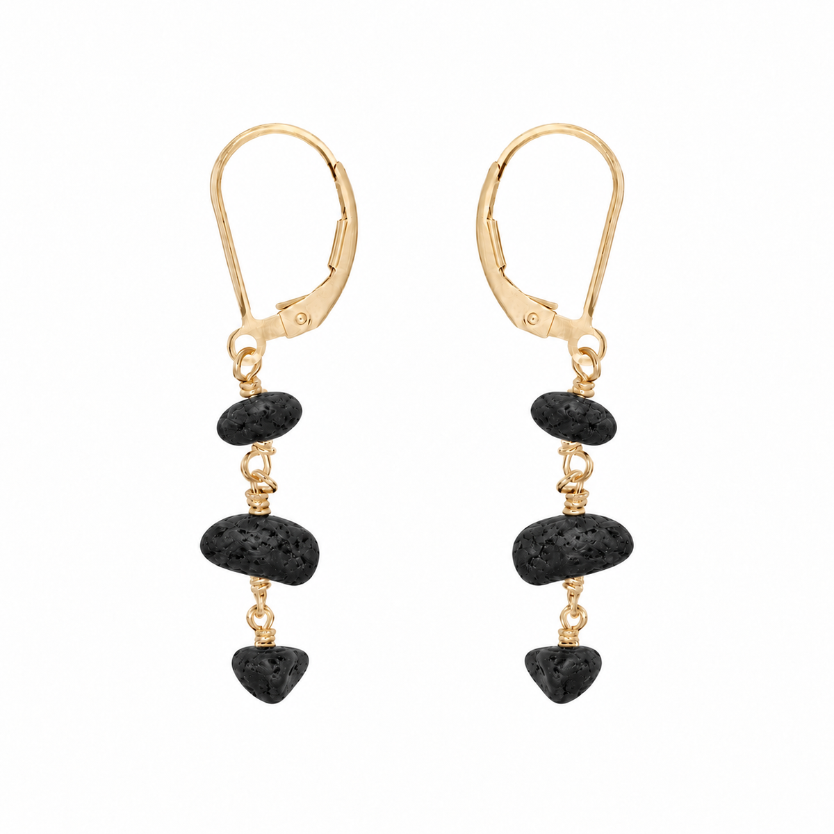 Lava Stone Beaded Chain Dangle Leverback Earrings