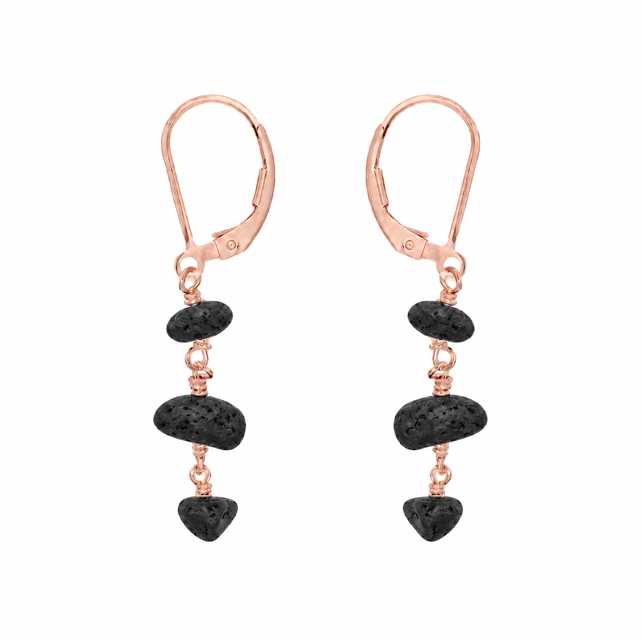 Lava Stone Beaded Chain Dangle Leverback Earrings