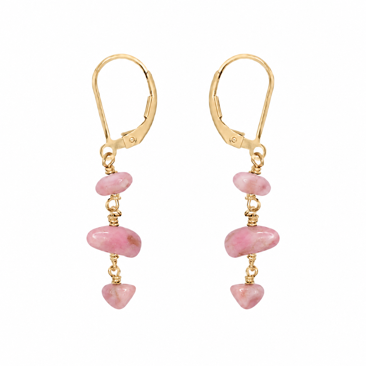 Pink Peruvian Opal Crystal Beaded Chain Dangle Leverback Earrings