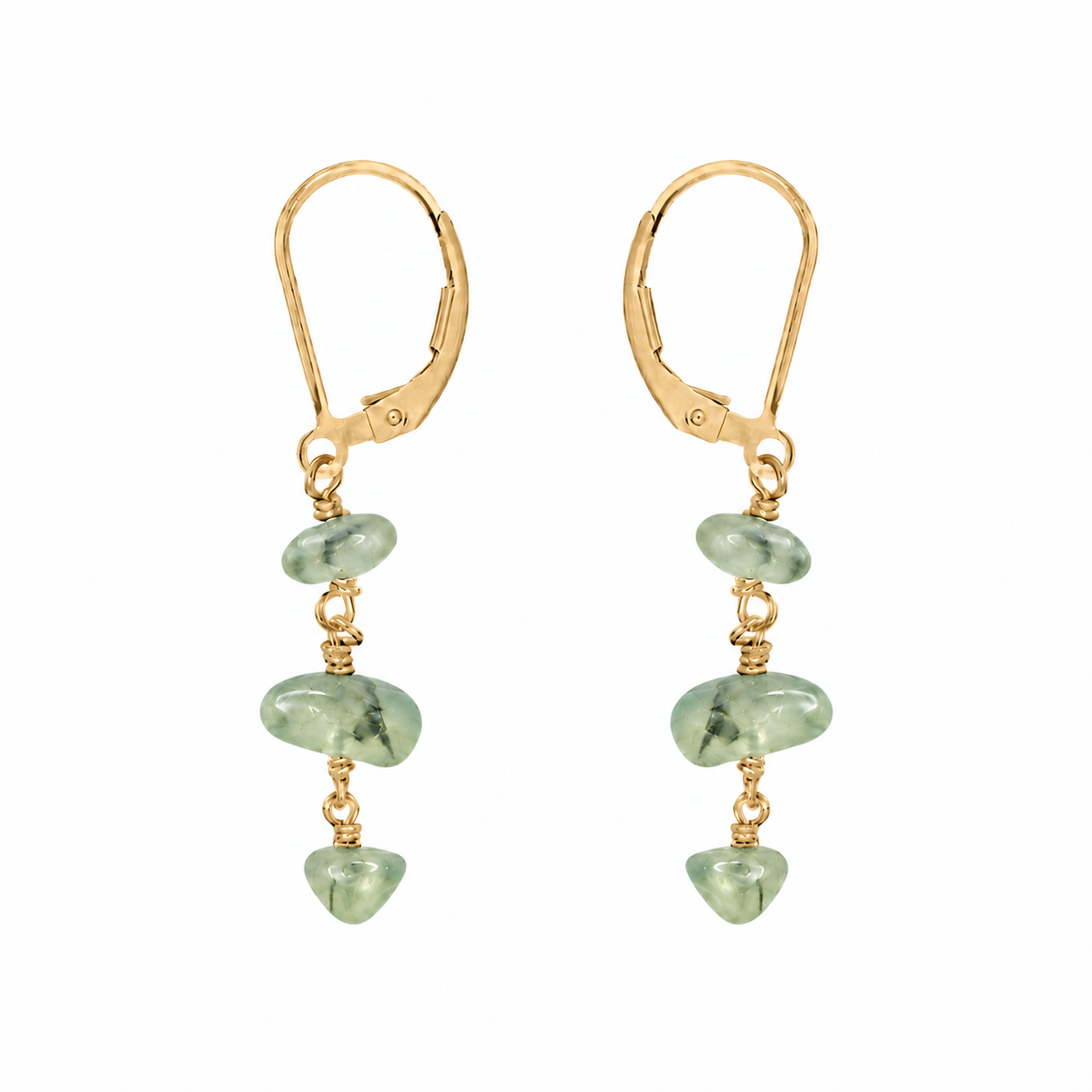 Prehnite Crystal Beaded Chain Dangle Leverback Earrings