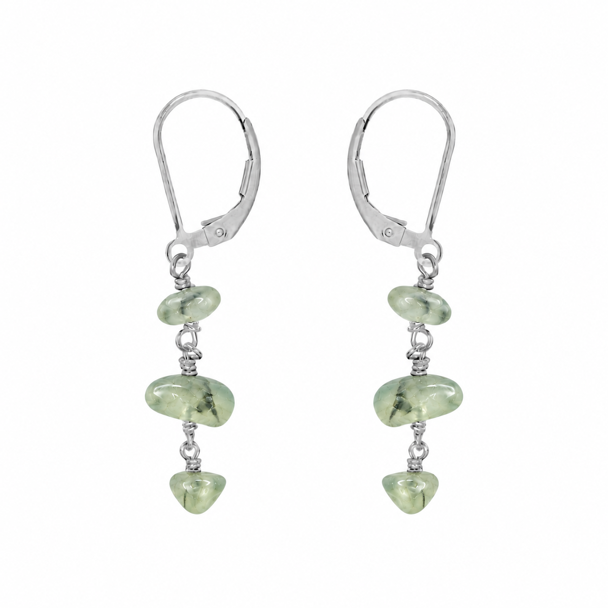 Prehnite Crystal Beaded Chain Dangle Leverback Earrings
