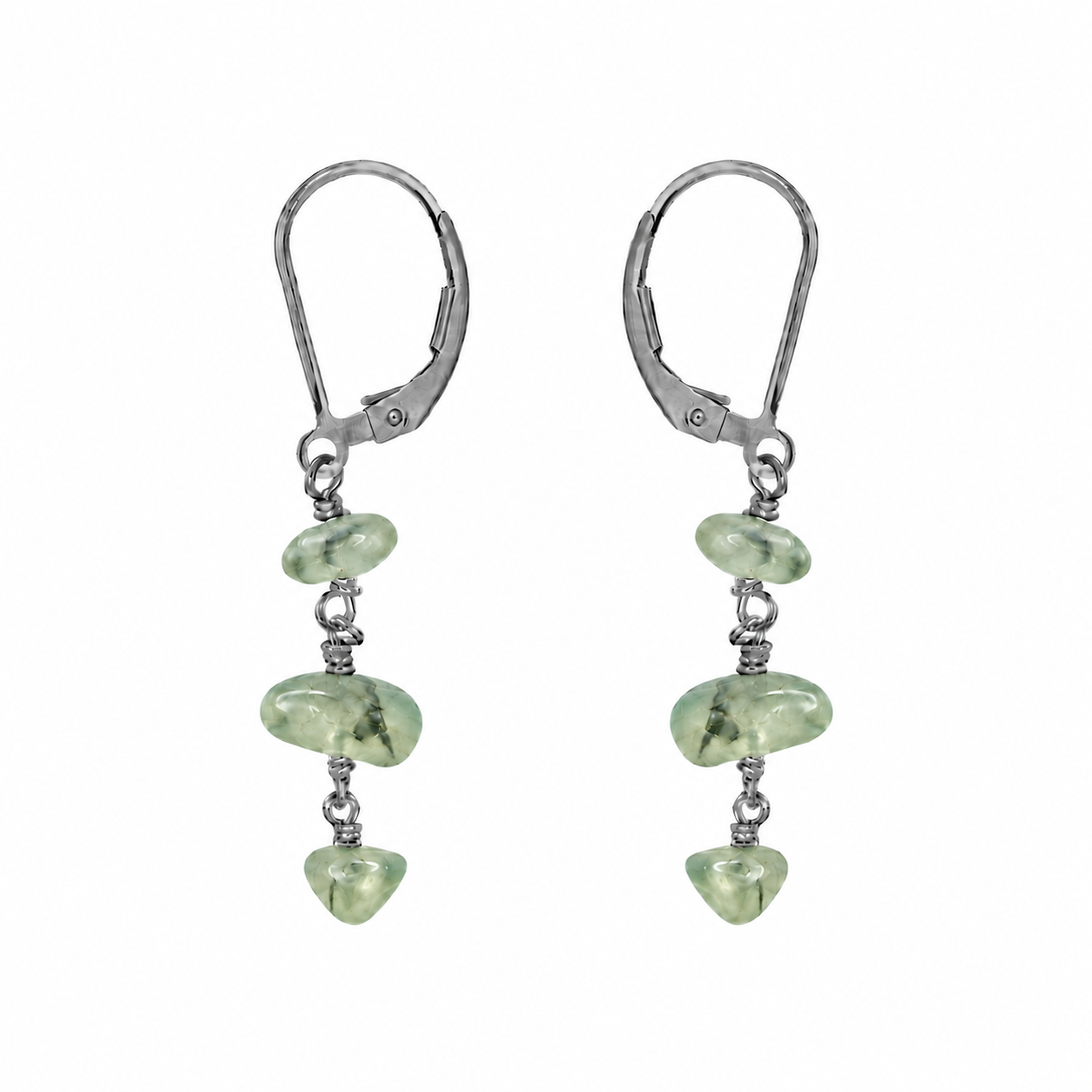 Prehnite Crystal Beaded Chain Dangle Leverback Earrings