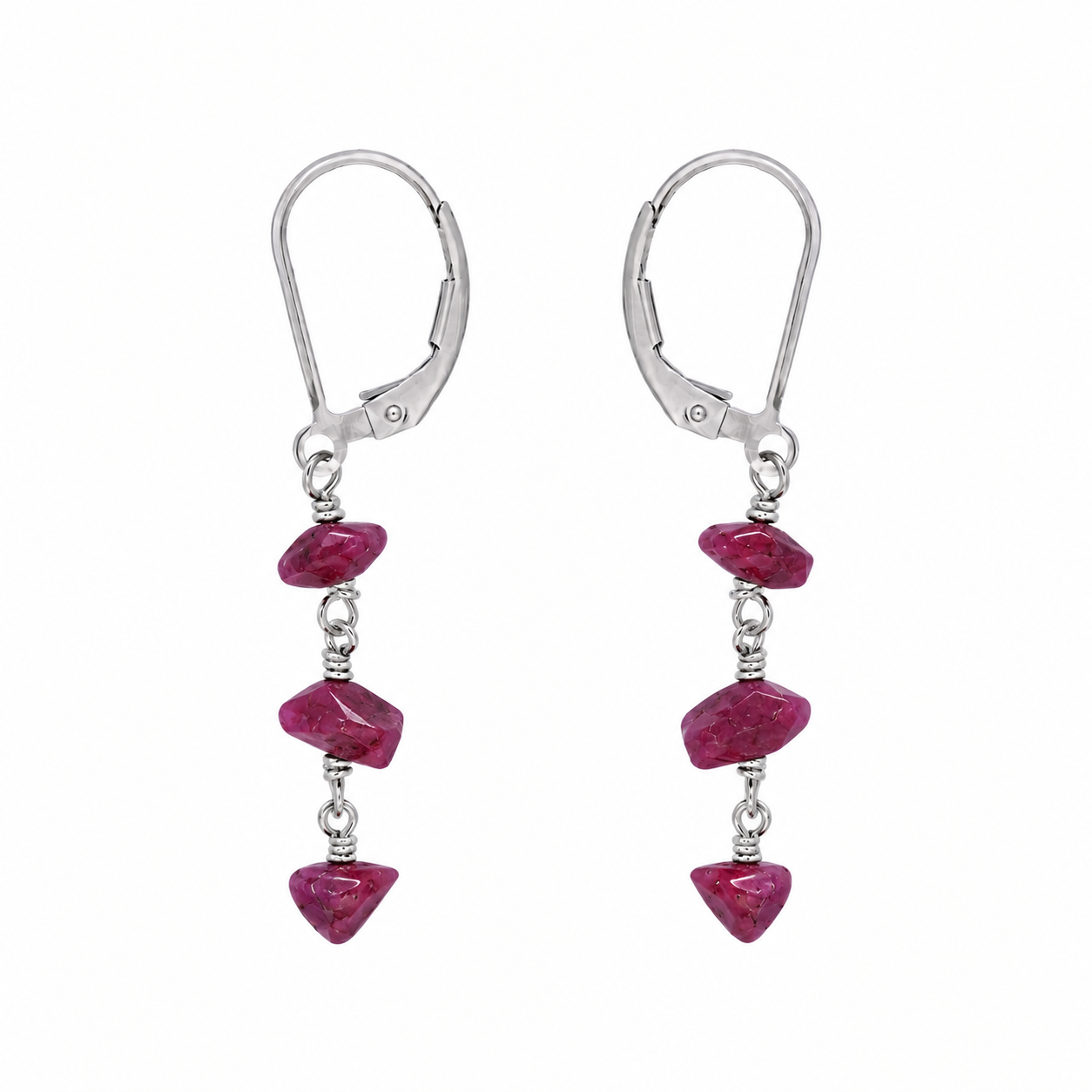Ruby Crystal Beaded Chain Dangle Leverback Earrings