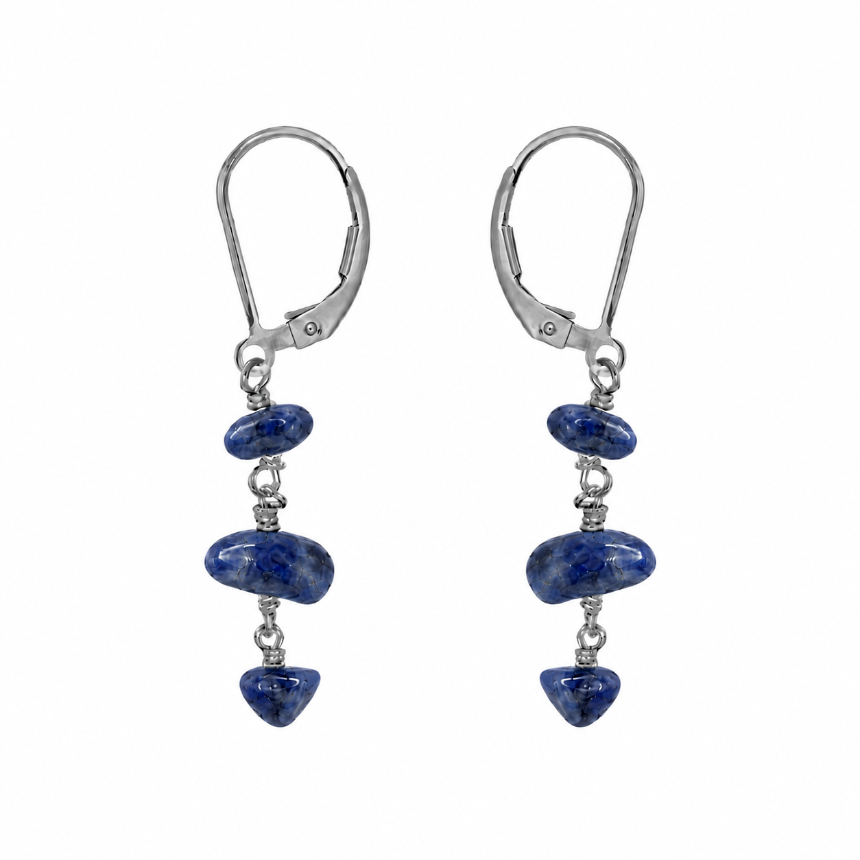 Sapphire Crystal Beaded Chain Dangle Leverback Earrings