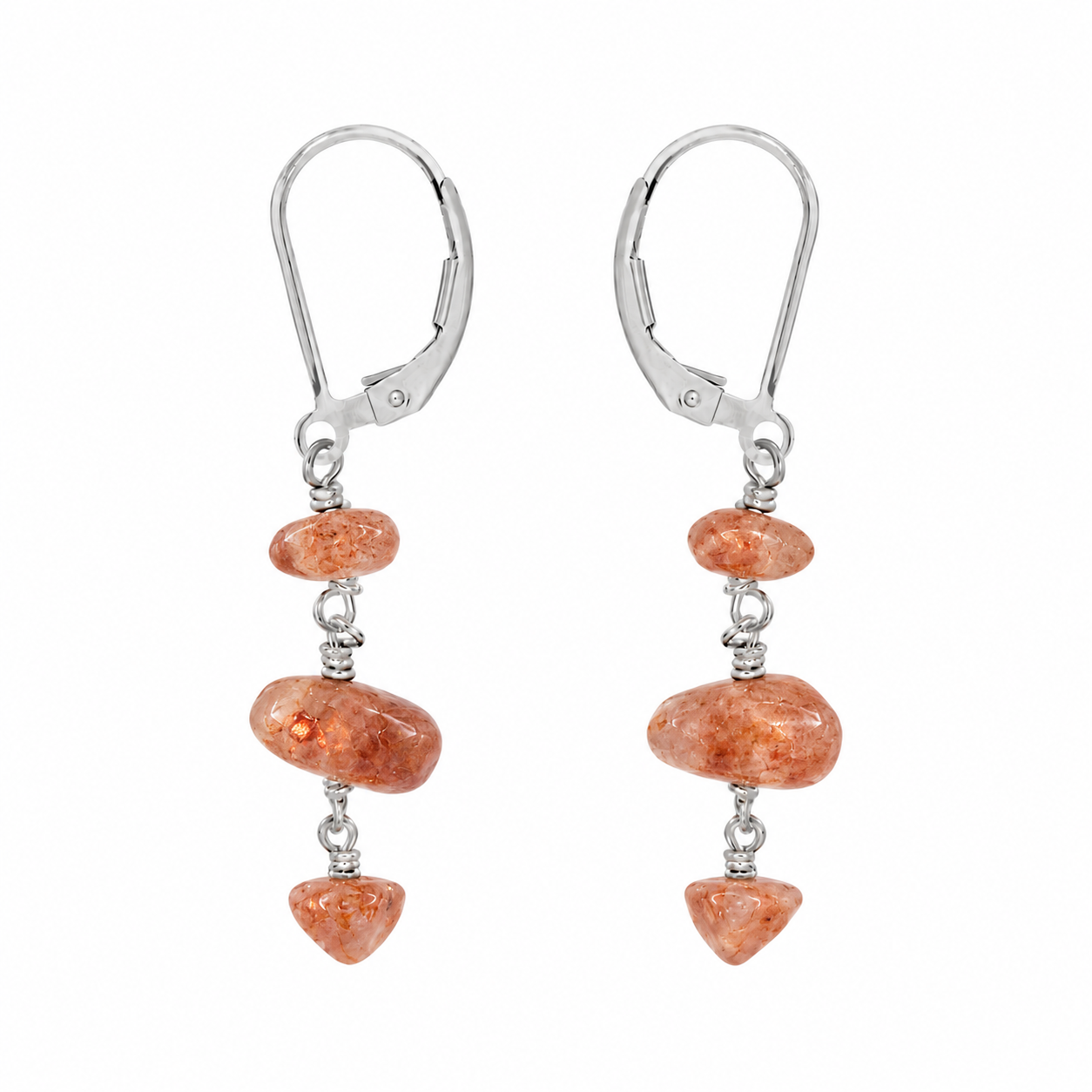 Sunstone Crystal Beaded Chain Dangle Leverback Earrings