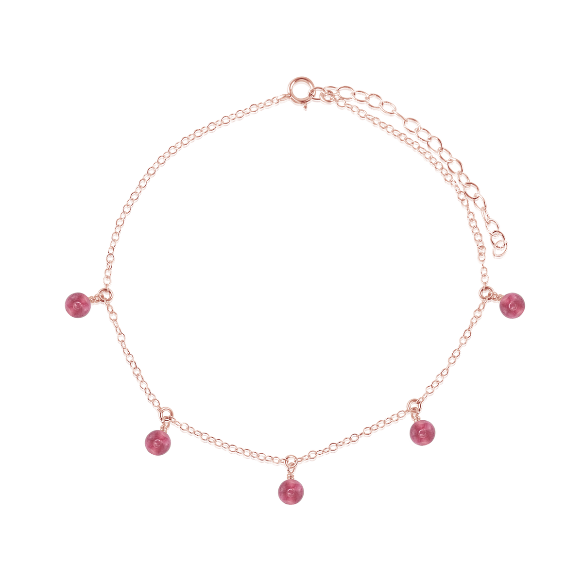 Boho Pink Tourmaline Gemstone Bead Drop Anklet