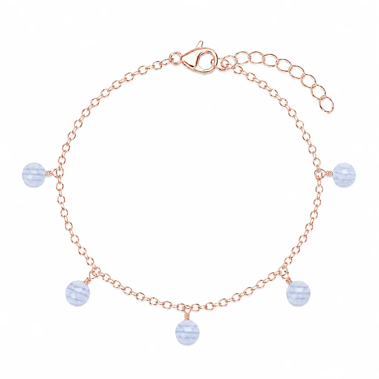 Blue Lace Agate Boho Gemstone Bead Drop Charm Bracelet
