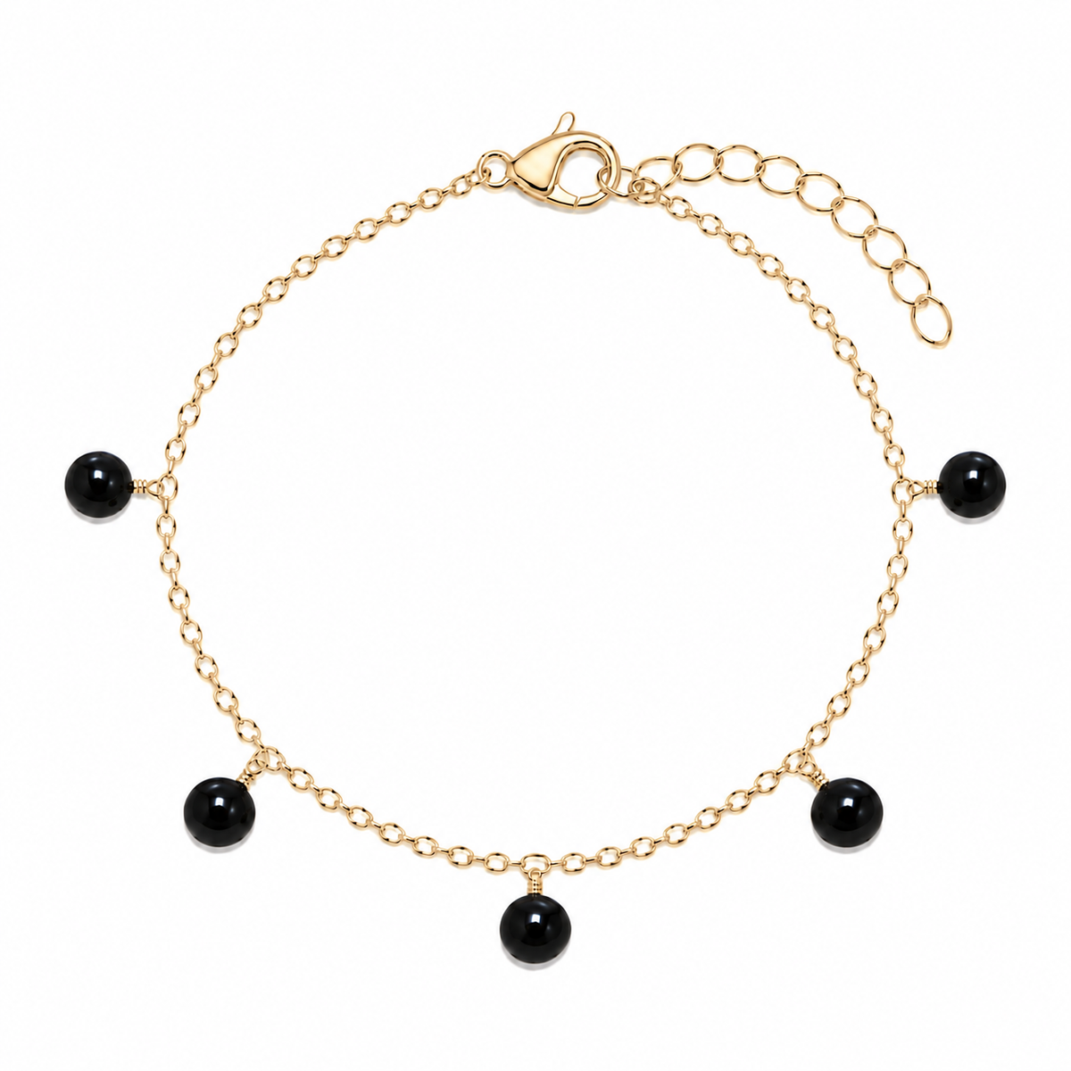 Black Onyx Boho Gemstone Bead Drop Charm Bracelet
