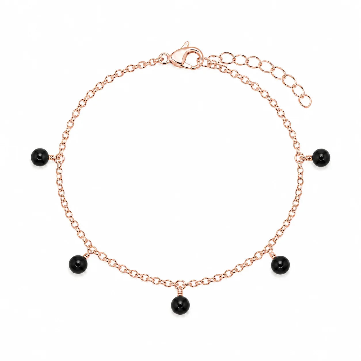 Black Tourmaline Boho Gemstone Bead Drop Charm Bracelet