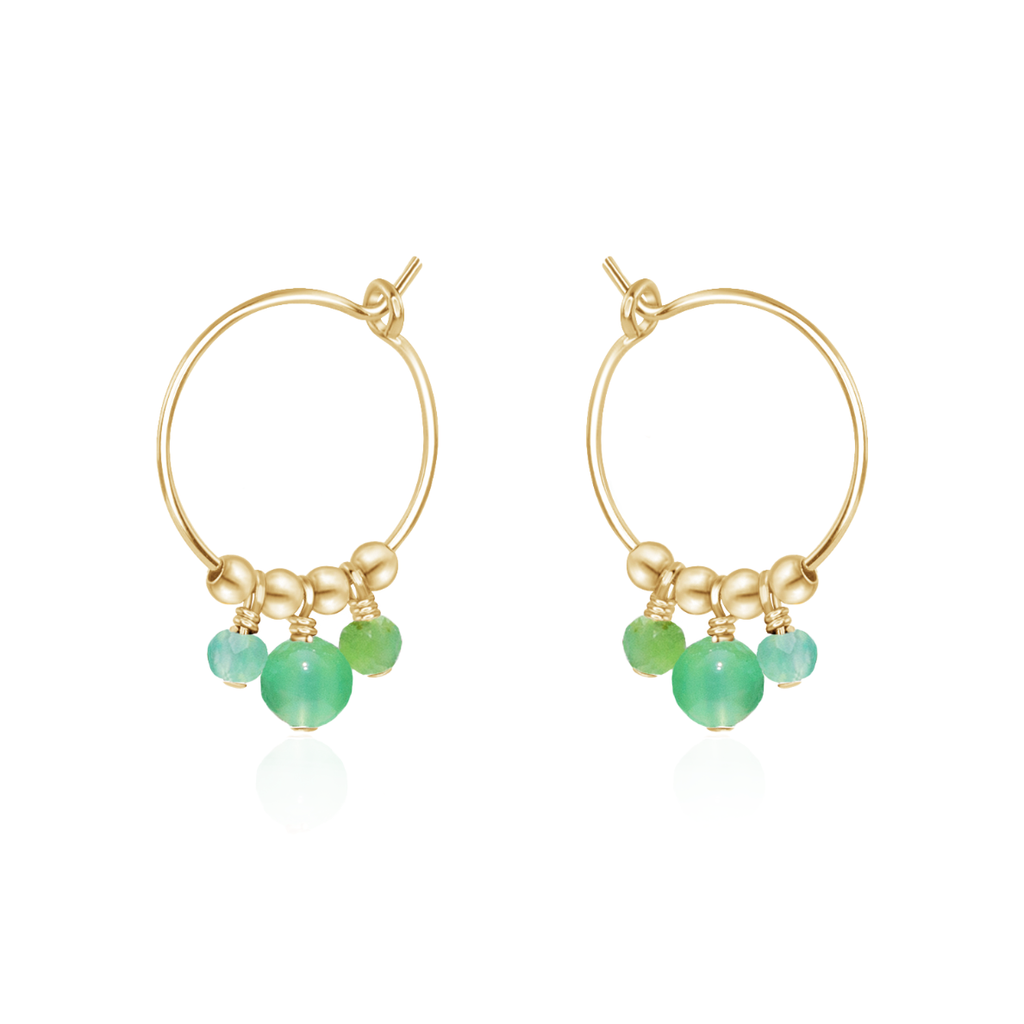 Chrysoprase Gemstone Bead Drop Hoop Earrings