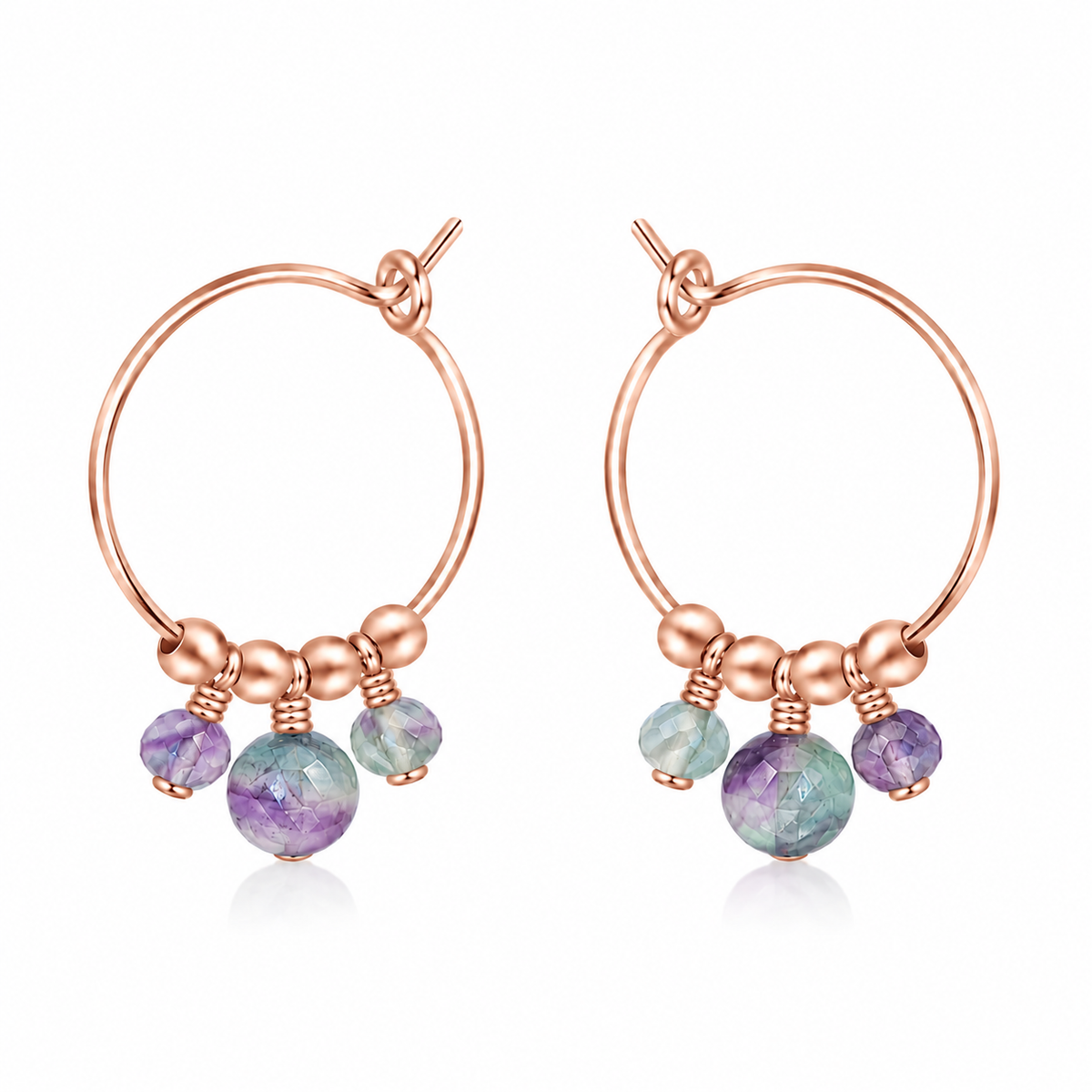 Fluorite Gemstone Bead Drop Hoop Earrings