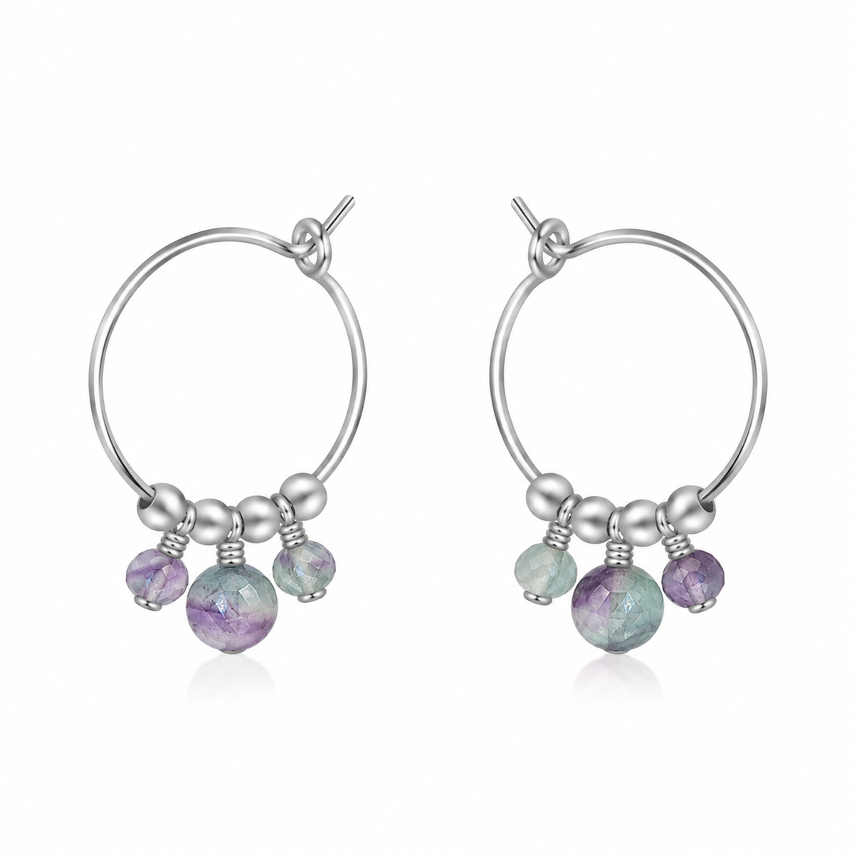 Fluorite Gemstone Bead Drop Hoop Earrings