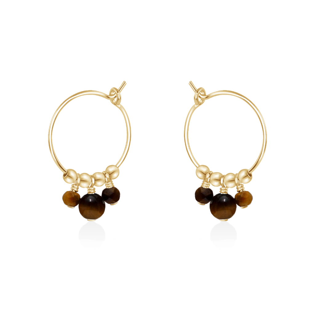 Tiger's Eye Gemstone Bead Drop Hoop Earrings