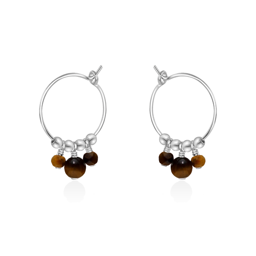 Tiger's Eye Gemstone Bead Drop Hoop Earrings
