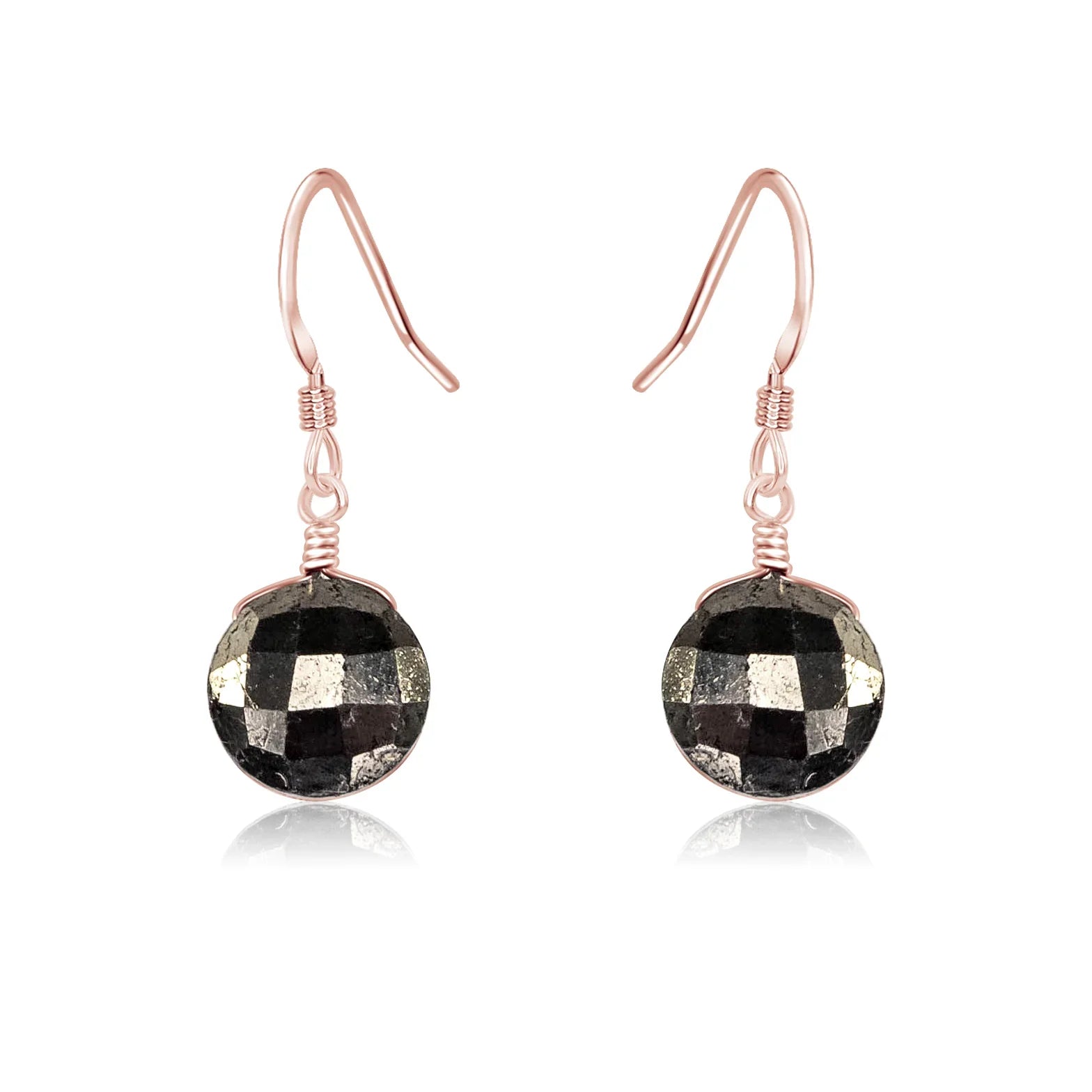 Faceted Pyrite Crystal Circle Dangle Earrings