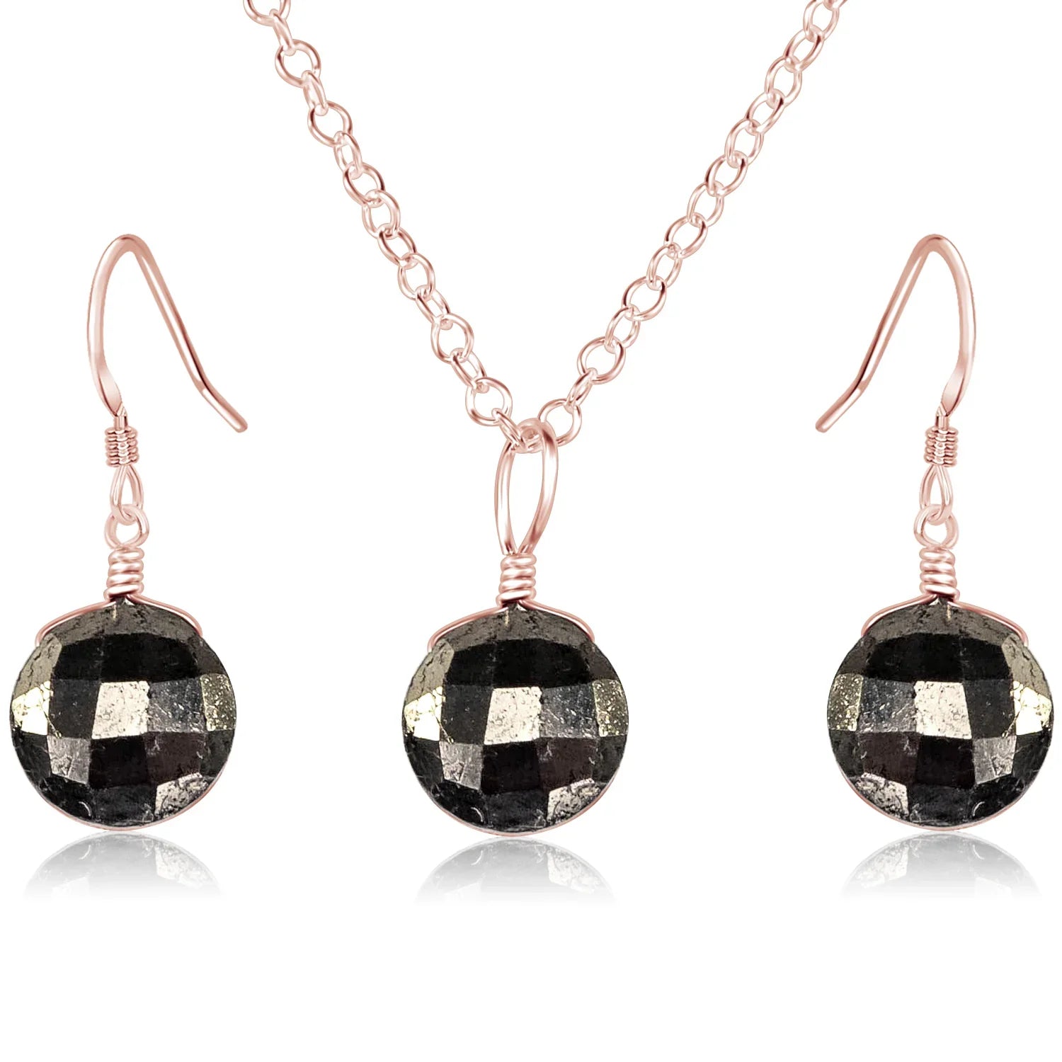 Faceted Pyrite Crystal Circle Jewellery Set