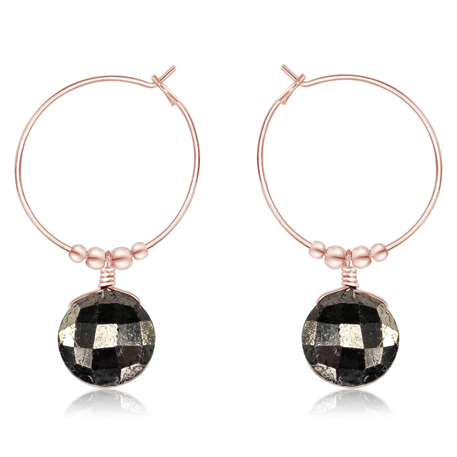 Faceted Pyrite Crystal Circle Dangle Hoop Earrings