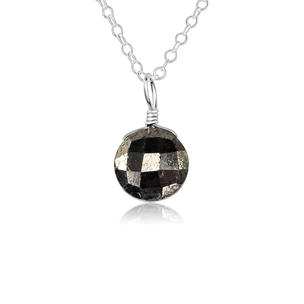 Faceted Pyrite Crystal Circle Pendant Necklace