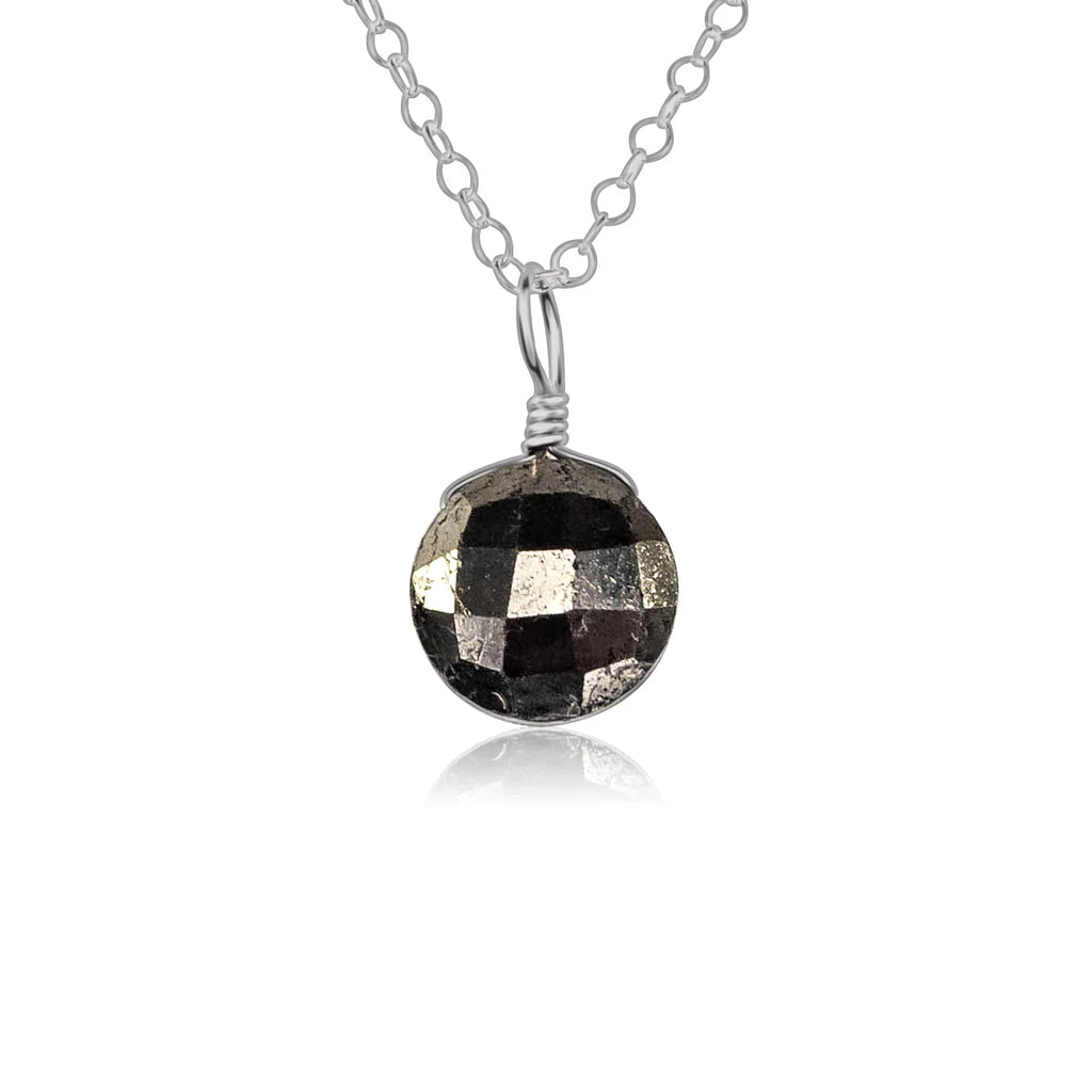 Faceted Pyrite Crystal Circle Pendant Necklace