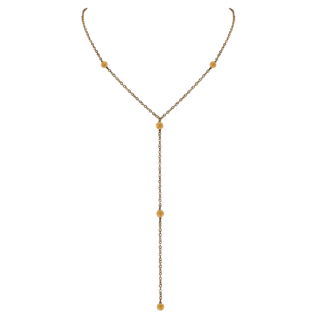 Bronze Citrine Dainty Crystal Lariat Necklace