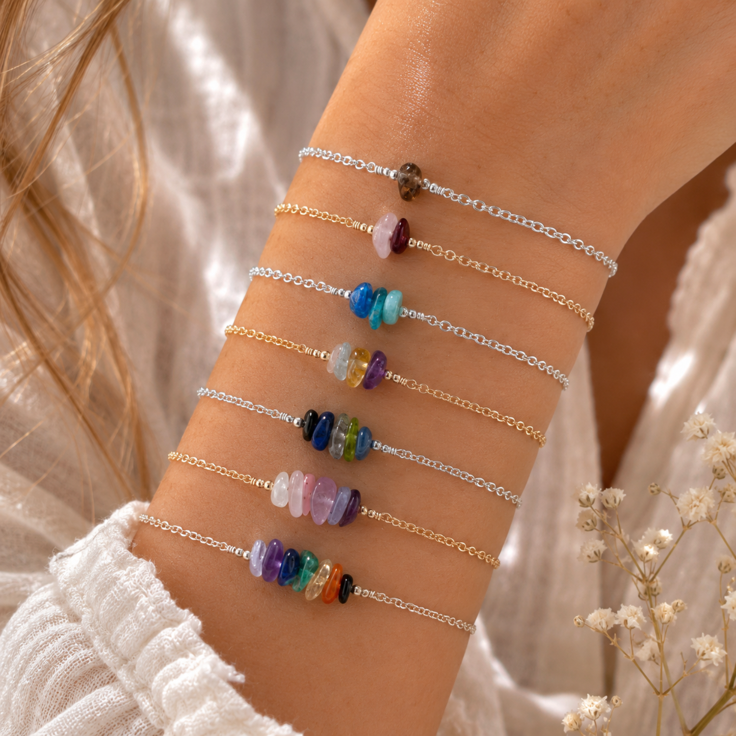 Custom Crystal Chip Bead Bar Bracelet
