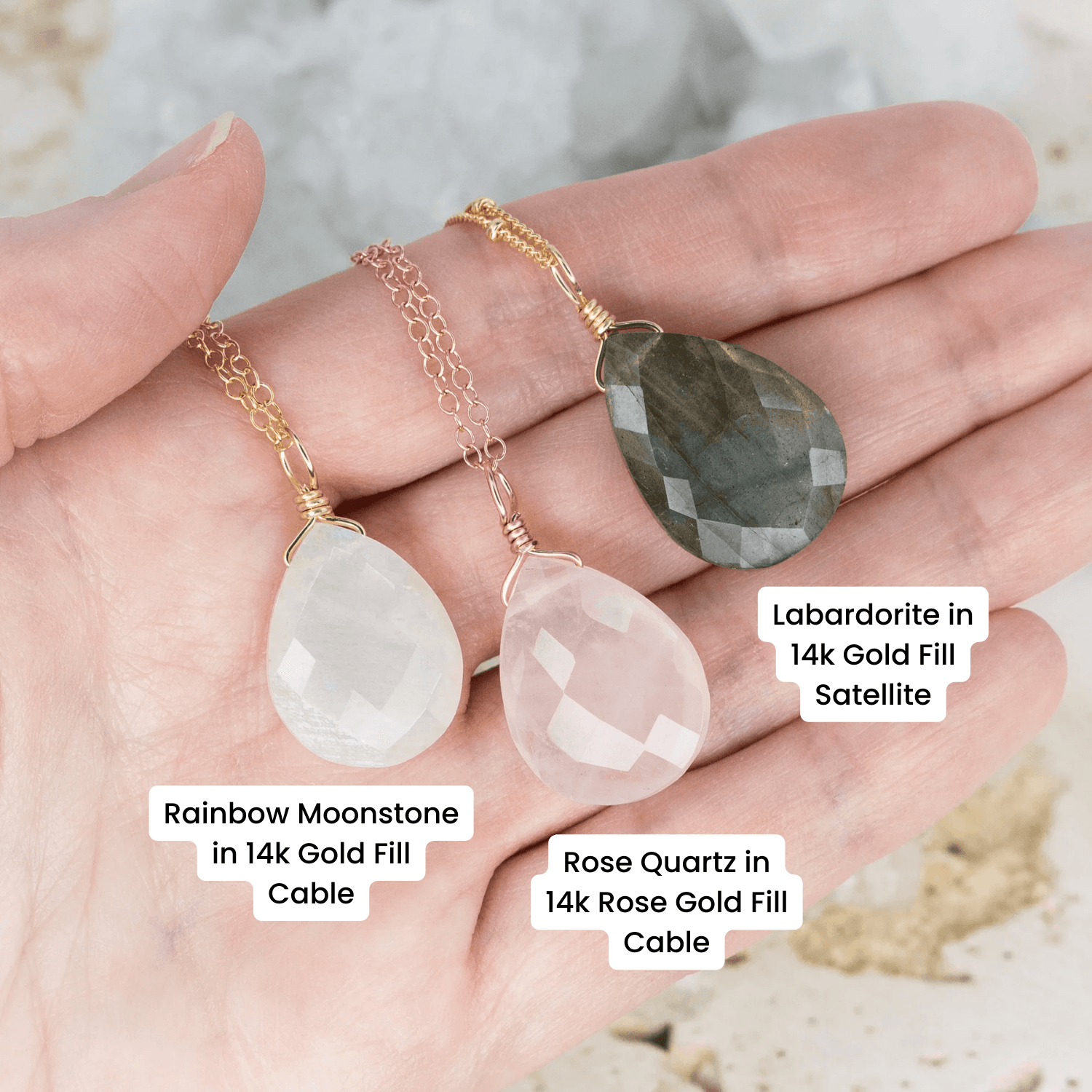 Custom Large Faceted Teardrop Crystal Pendant Necklace