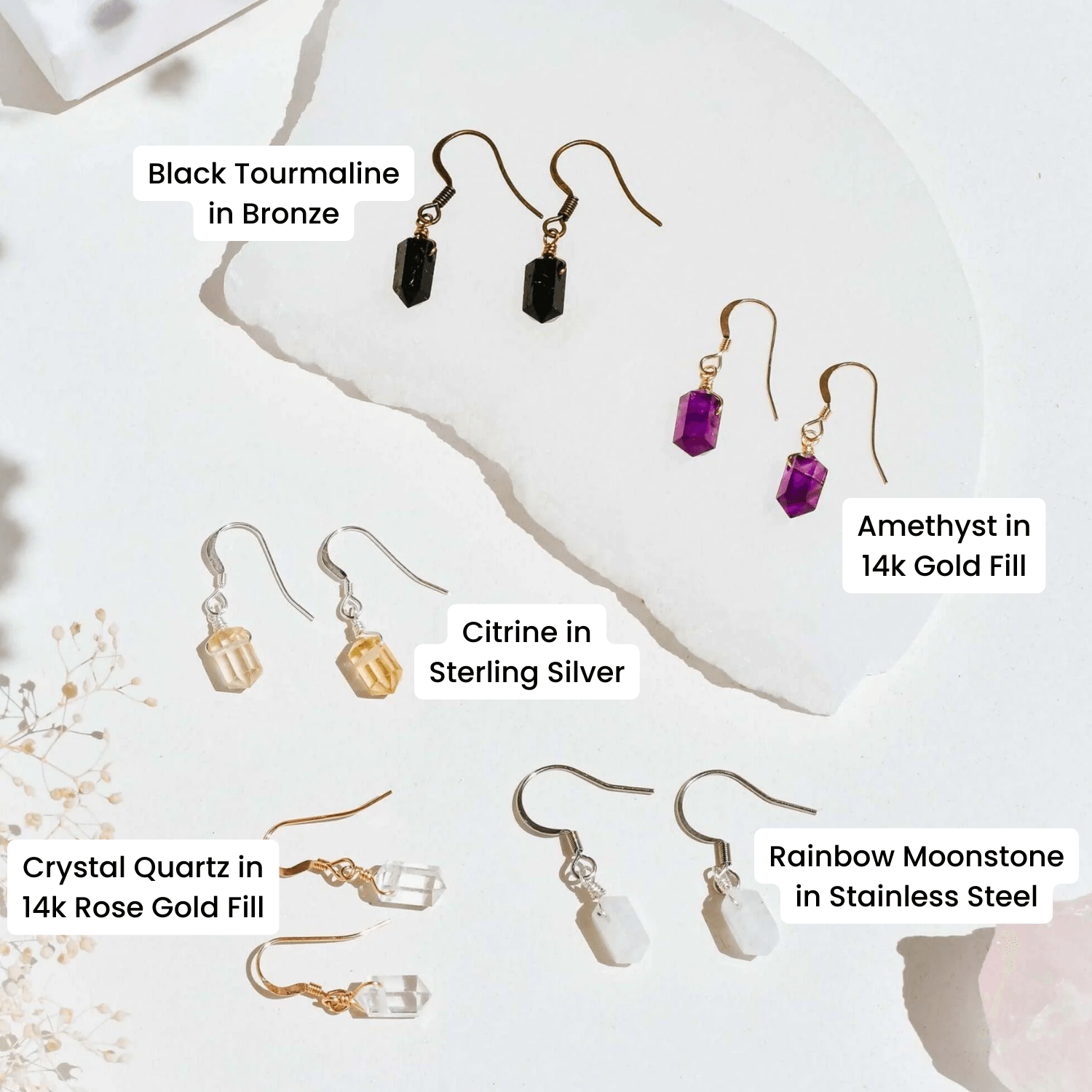 Custom Mini Double Terminated Crystal Point Dangle Drop Earrings