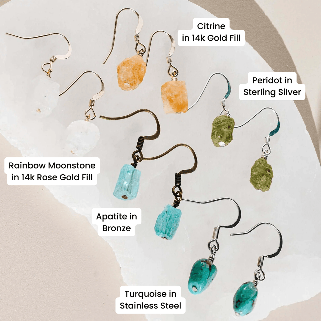 Custom Raw Crystal Dangle Drop Earrings