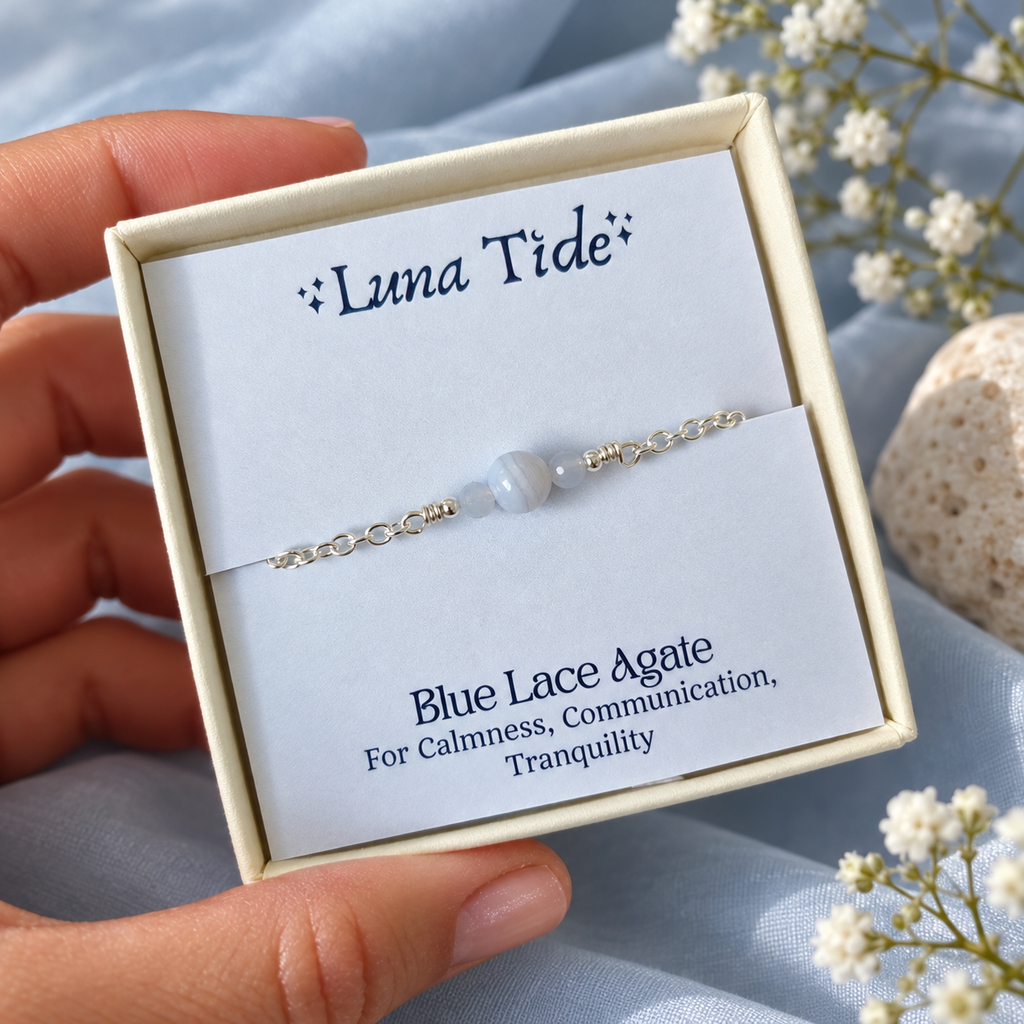 Dainty Blue Lace Agate Gemstone Choker Necklace