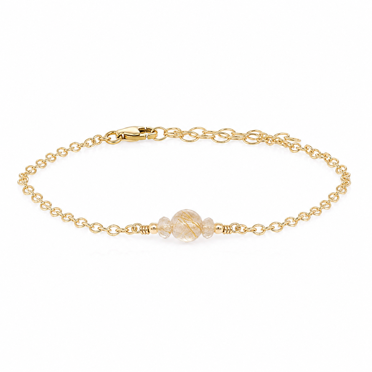 Dainty Golden Rutilated Quartz Gemstone Bracelet